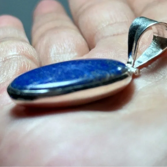 Stunning Blue Lapis Lazuli Natural Stone Silver tone Pendant Necklace 4313 - Picture 4 of 10